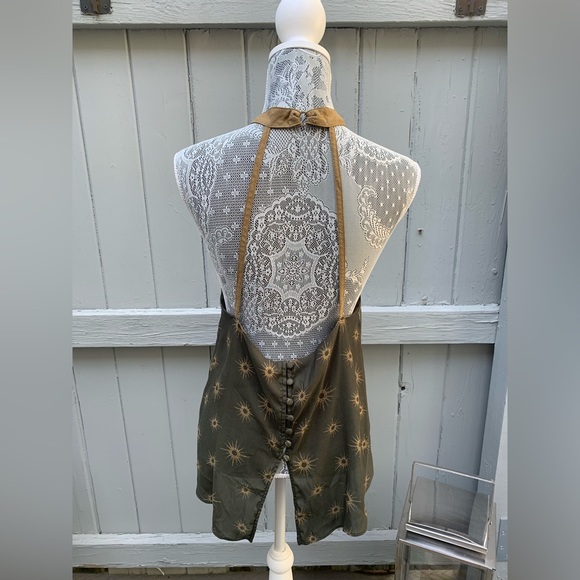 FREE PEOPLE Printed Halter Green and Gold Blouse - Picture 3 of 5